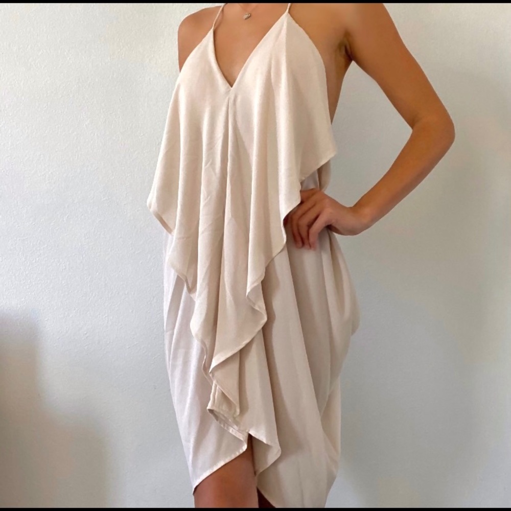 NWT Tiered Flowy Beige Cream Mini Dress
